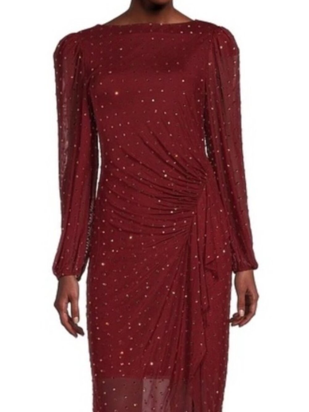 Alex Marie Wine & Gold Mesh Dress